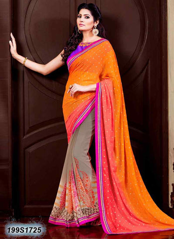 Orange & Peach Georgette Sarees