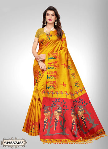 Yellow Poly Silk Sarees