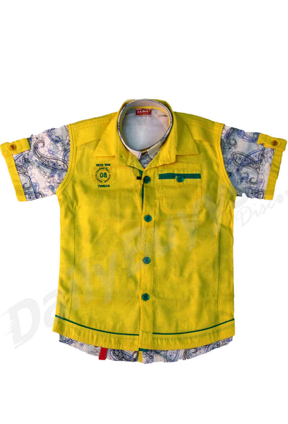 Yellow White Sleeve Shirt And Denim Half Jeans Boys Clothing