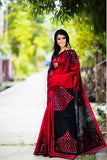 Red Black Mirror Work Handloom Sarees Get Extra 10% Discount on All Prepaid Transaction