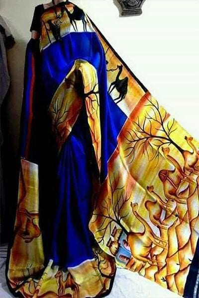 Blue Beige Pure Silk Mark Certified Murshidabad Silk Sarees