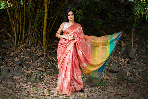 Yellow Pure Silk Mark Certified Tussar Silk Madhubani Sarees Get Extra 10% Discount on All Prepaid Transaction