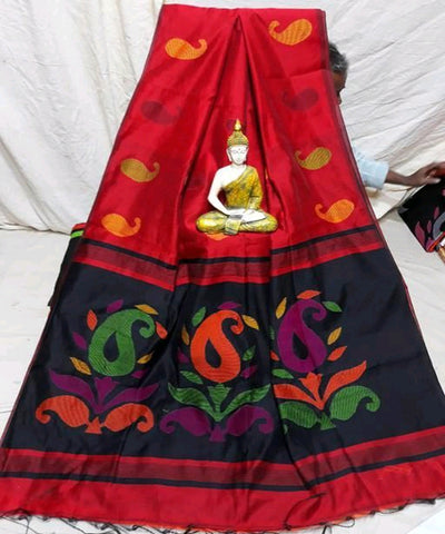 Red Pure Cotton Handloom Sarees