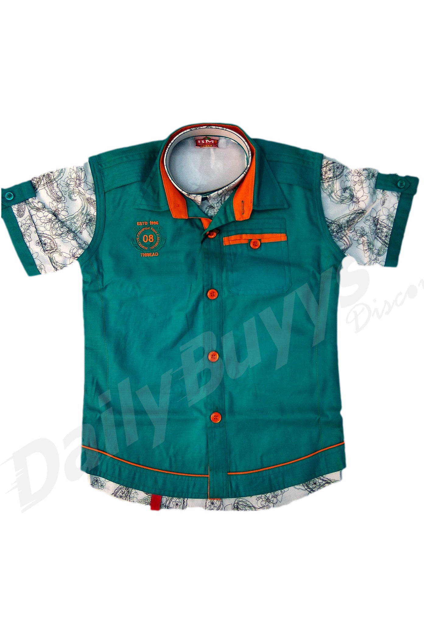 Green White Sleeve Shirt And Denim Half Jeans Boys Clothing