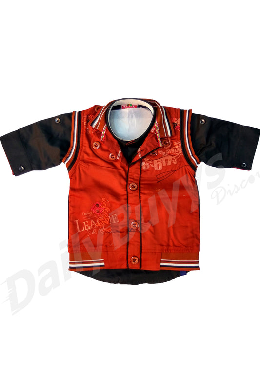 Deep Red Jacket Black Shirt And Black Pant Boys Clothing