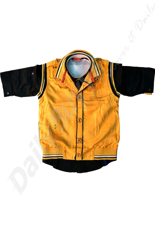 Golden Yellow Jacket Black Shirt And Black Pant Boys Clothing