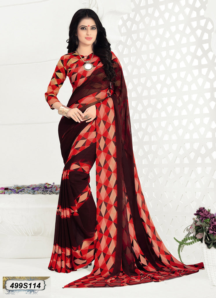 Brown,Red Georgette Sarees