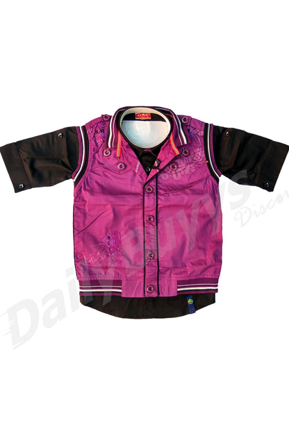 Purple Jacket Black Shirt And Black Pant Boys Clothing