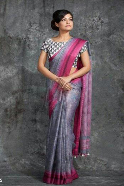 Grey Pink Moklin Sarees