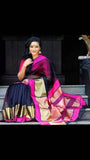 Pink Blue Maheshwari Silk Sarees Get Extra 10% Discount on All Prepaid Transaction