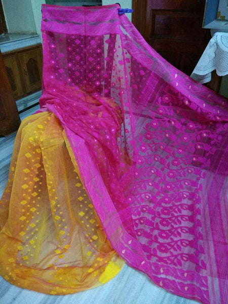 Pink Yellow Dhakai Jamdani Sarees