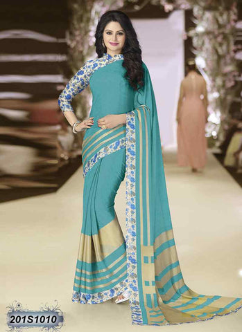 Beige & Sea Green Georgette Sarees Get Extra 10% Discount on All Prepaid Transaction