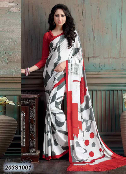 Pure Red & White Crepe Sarees