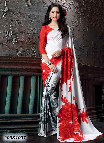 Pure Red,Off White & Grey Crepe Sarees