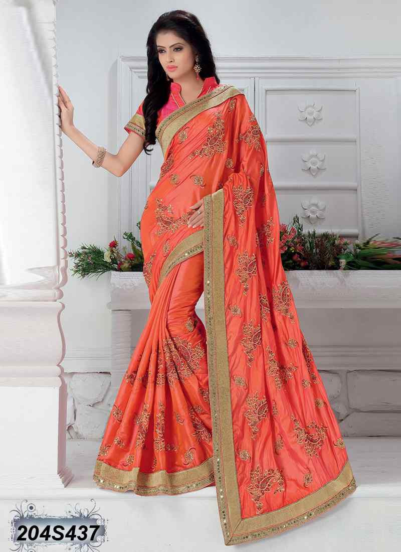 Orange Net Sarees