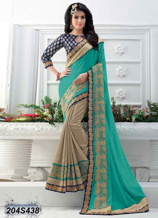 Blue & Beige Net Sarees