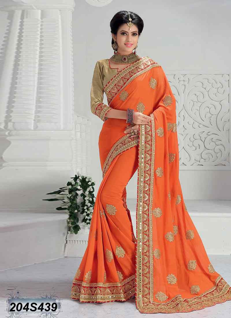 Orange Net Sarees