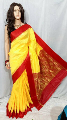 Red Yellow Garad Silk Sarees Get Extra 10% Discount on All Prepaid Transaction