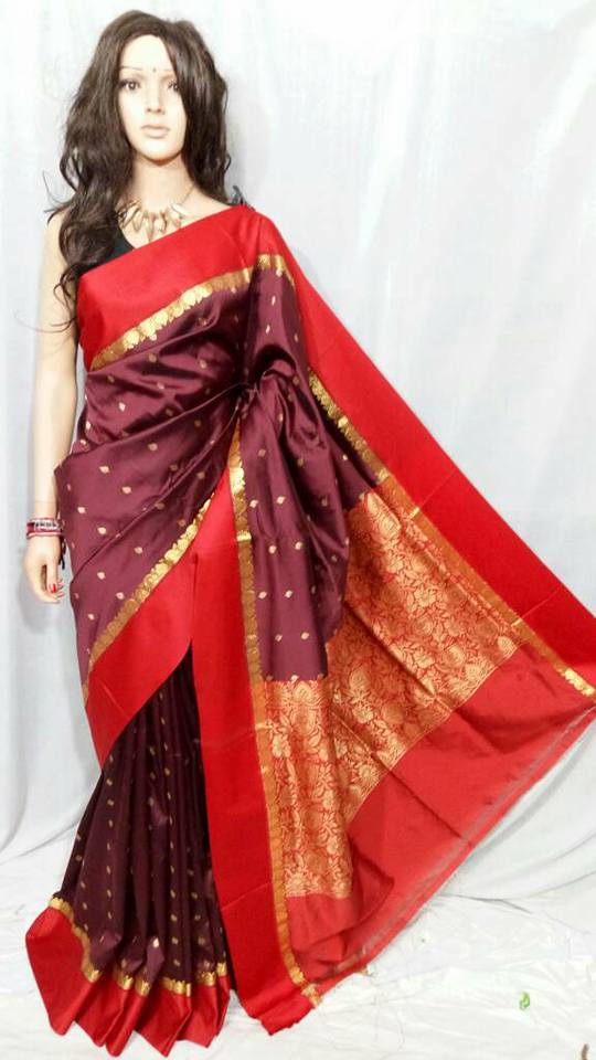 Red Maroon Garad Silk Sarees Get Extra 10% Discount on All Prepaid Transaction