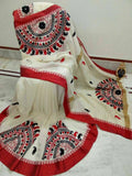 Red White Kathiawari Sarees