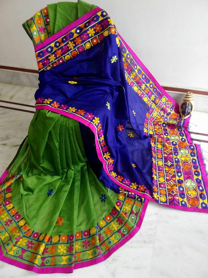 Green Blue Kathiawari Sarees