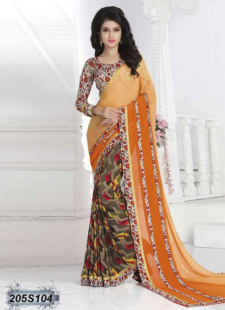 Orange & Brown Georgette Sarees