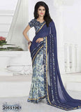 Navy Blue & White Georgette Sarees