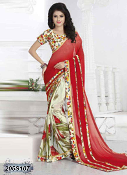 Red & Cream Georgette Sarees