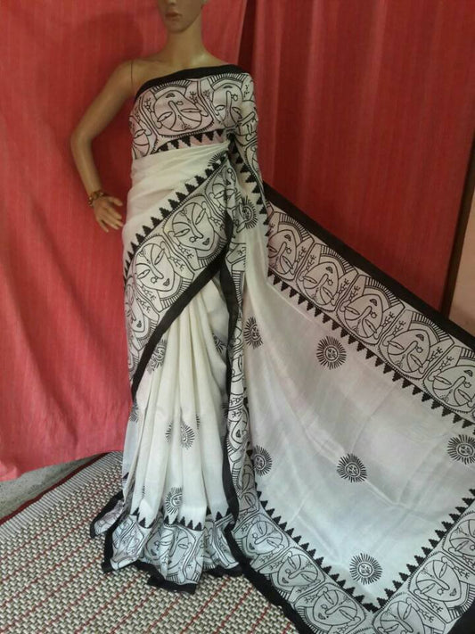 White Pure Silk Mark Certified Murshidabad Silk Sarees - Dailybuyys