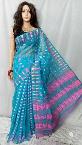 Blue Dhakai Jamdani Sarees