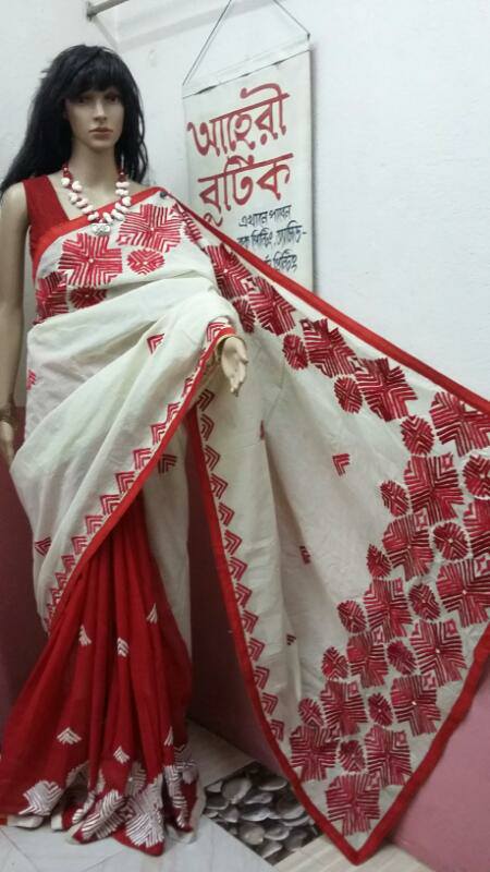 White Red Kathiawari Sarees - Dailybuyys