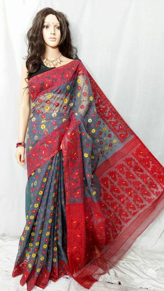 Red Grey Dhakai Jamdani Sarees