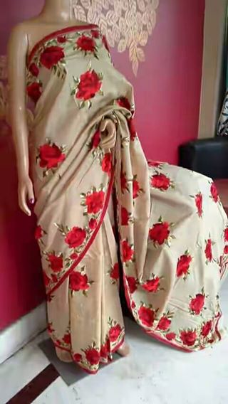 Beige Red Kathiawari Sarees