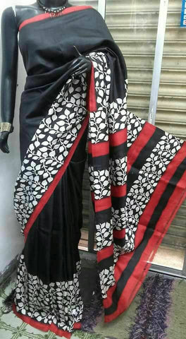 Black Red Pure Silk Mark Certified Murshidabad Silk Sarees