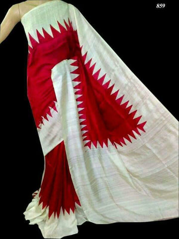 Red White Pure Silk Mark Certified Murshidabad Silk Sarees