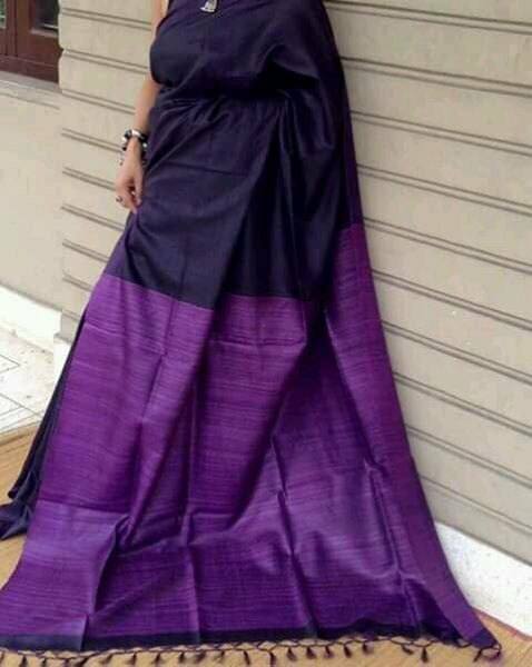 Blue Violet Pure Silk Mark Certified Tussar Ghicha Silk Sarees - Dailybuyys