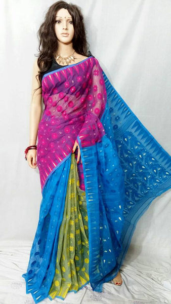 Pink Blue Dhakai Jamdani Sarees