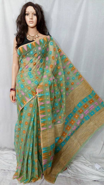 Green Dhakai Jamdani Sarees