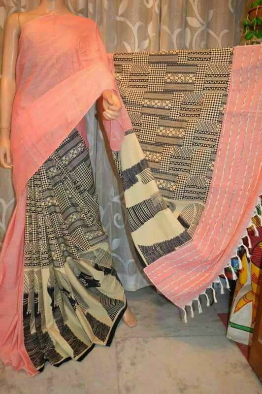 Pink Grey Pure Cotton Khesh Sarees