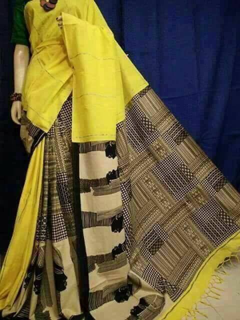 Yellow Pure Cotton Khesh Sarees - Dailybuyys