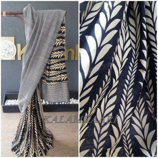 Grey White Pure Cotton Khesh Sarees - Dailybuyys