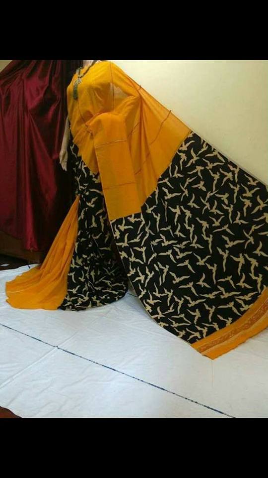 Yellow Balck Pure Cotton Khesh Sarees - Dailybuyys