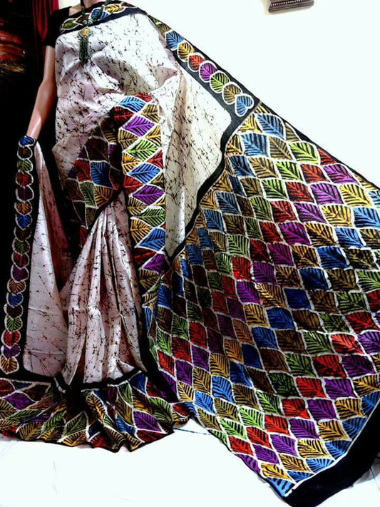 White Pure Silk Mark Certified Murshidabad Silk Sarees - Dailybuyys