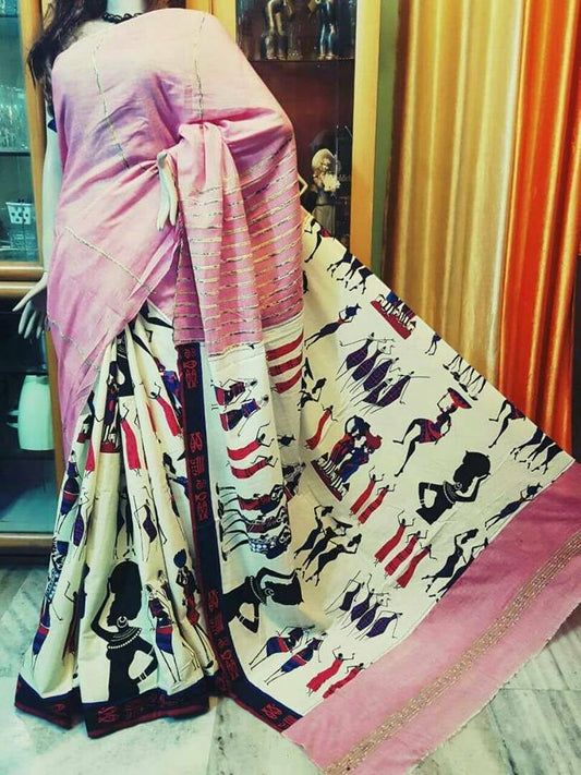 Pink Pure Cotton Khesh Sarees - Dailybuyys