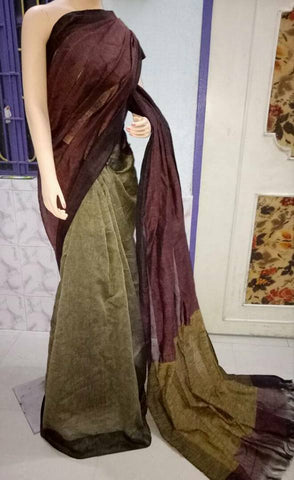 Brown Pure 100 Count Soft Pure Linen Sarees