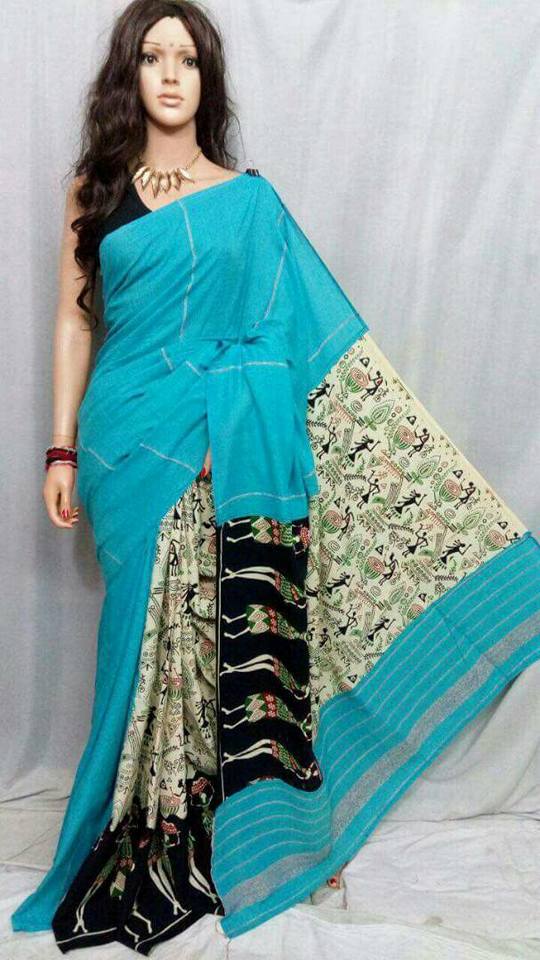 Blue Pure Cotton Khesh Sarees - Dailybuyys