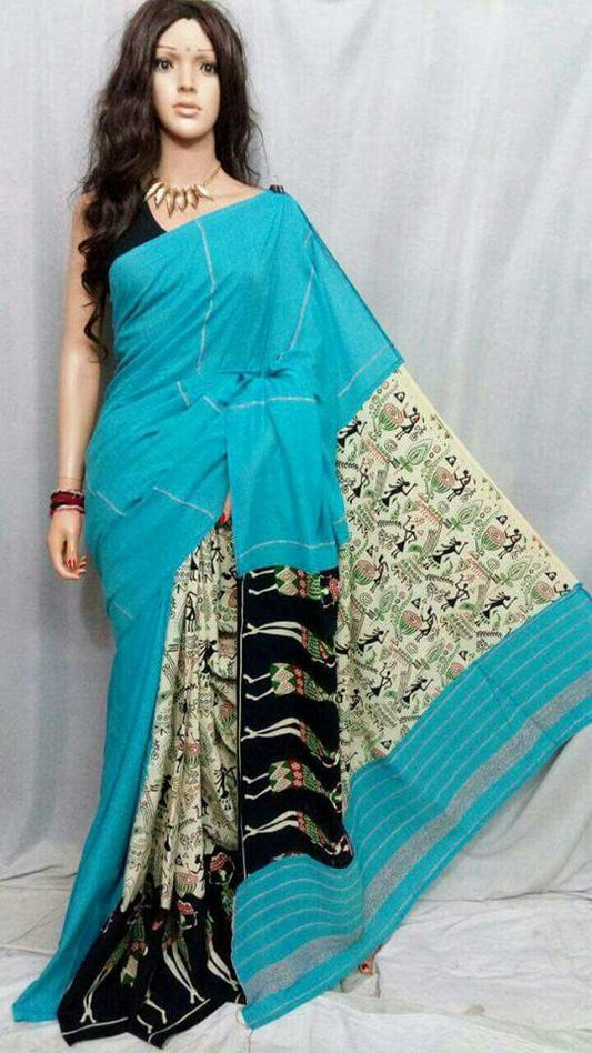 Blue Pure Cotton Khesh Sarees - Dailybuyys