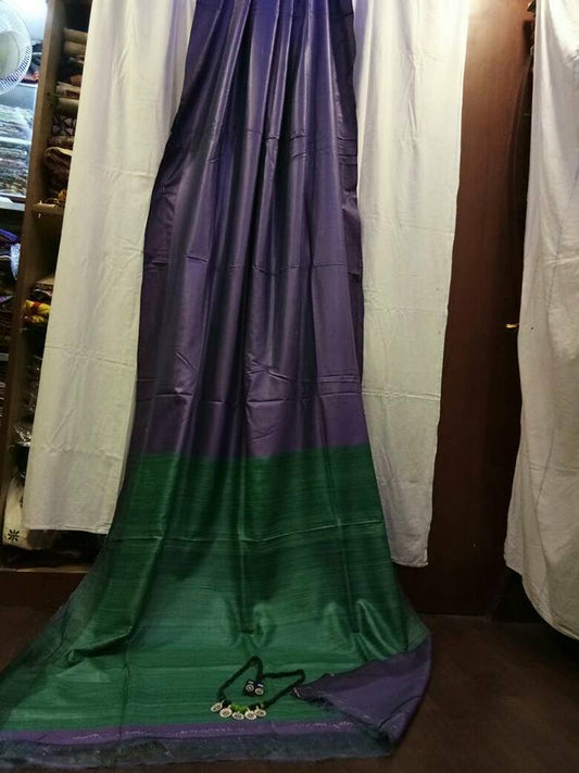 Purple Pure Silk Mark Certified Tussar Ghicha Silk Sarees - Dailybuyys