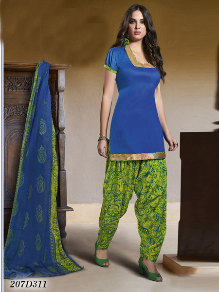 Blue UnStitched Glace Pure Cotton Salwar