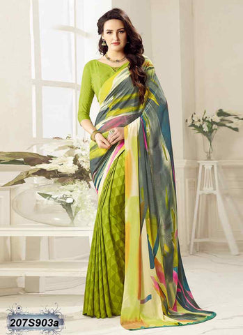 Multi & Parrot Green Bemberg Silk Sarees